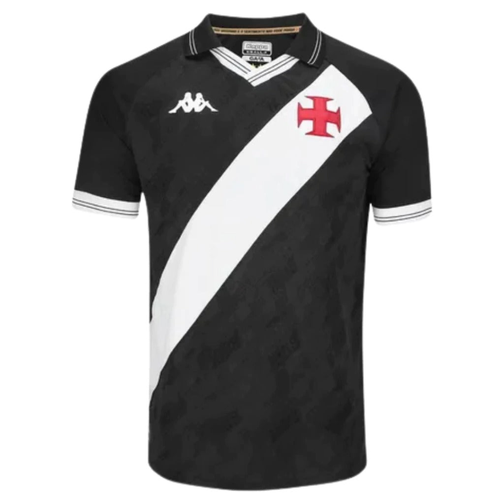 Camisa Vasco da Gama I 25/26 Torcedor Kappa Masculina - Preta com a faixa branca