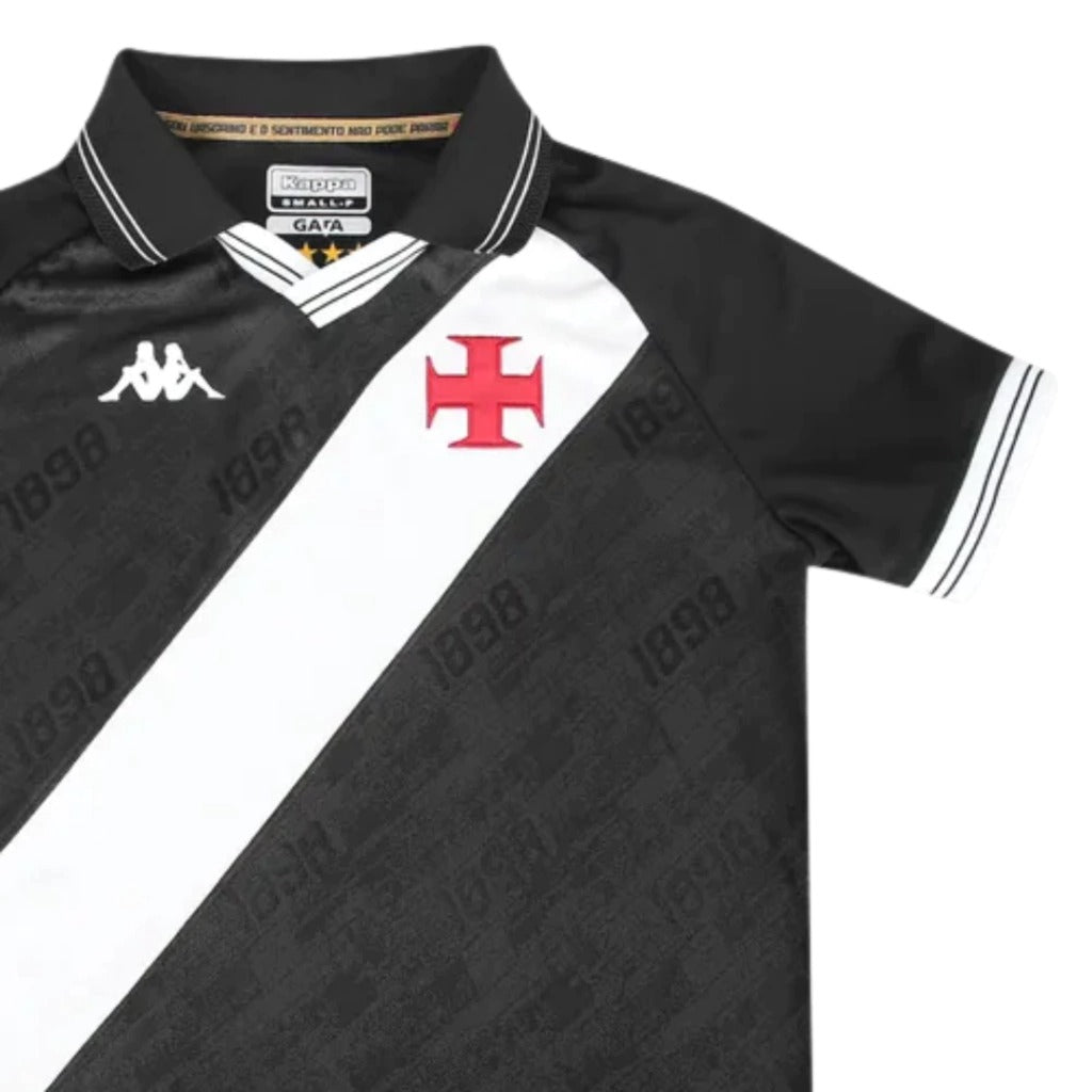 Camisa Vasco da Gama I 25/26 Torcedor Kappa Masculina - Preta com a faixa branca